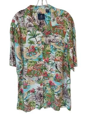 Caribbean Joe Tropical Hawaiian Button-Up Shirt Size Large